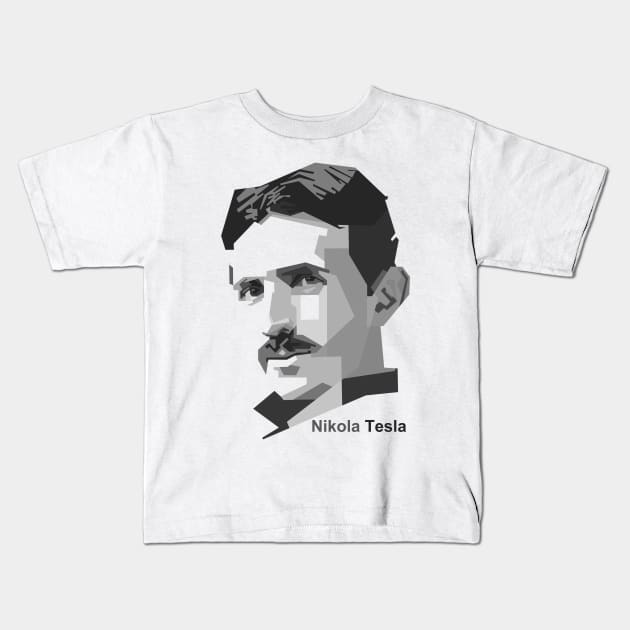 Nikola Tesla Grayscale Art Kids T-Shirt by mursyidinejad